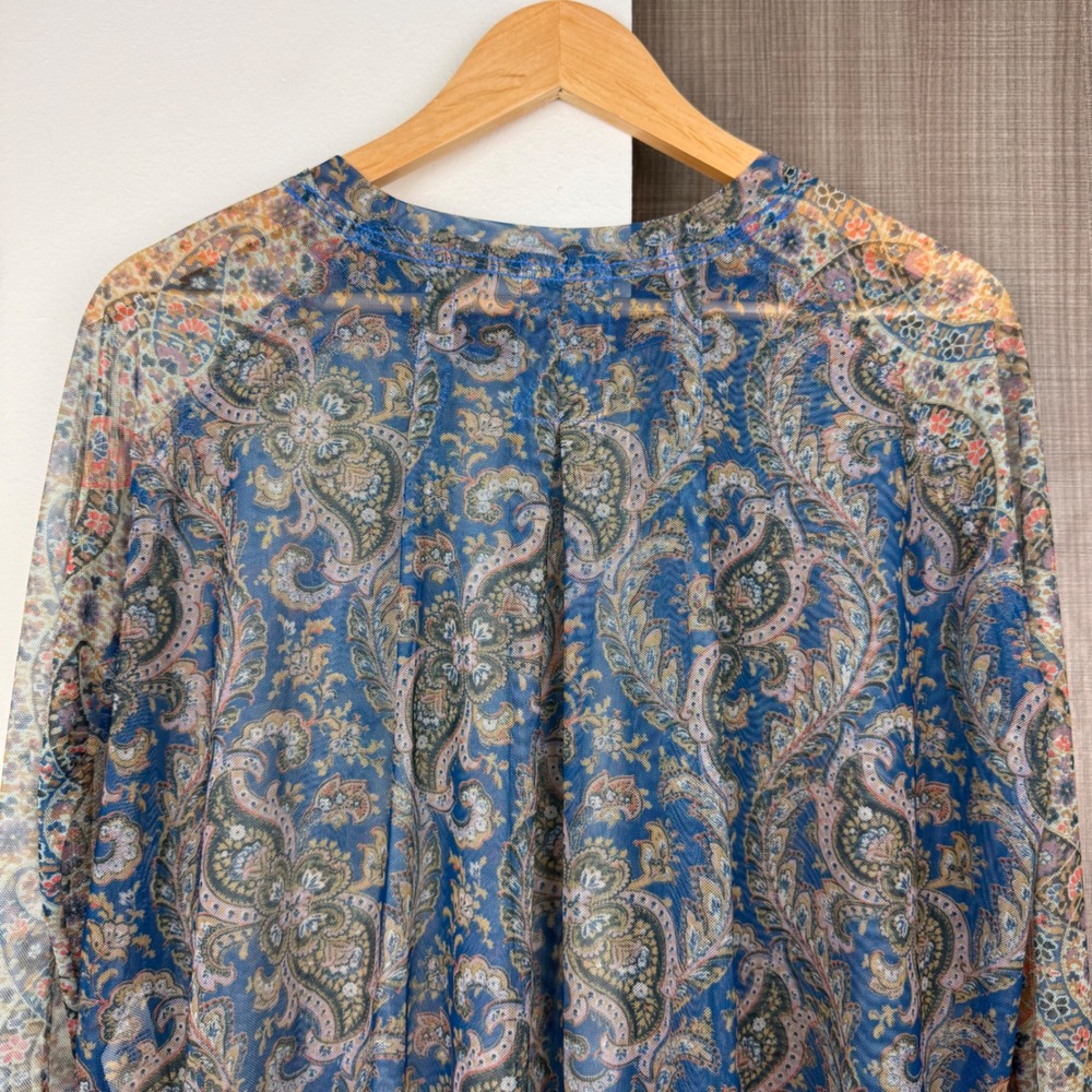 Free‎ People Blue Green Arianna Paisley Print Mesh Tunic Top - Picture 8 of 11